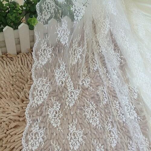 Fashion White Lace Fabric Art Lace Floral curtain lace material diy gauze soft garment cloth wedding stage diy