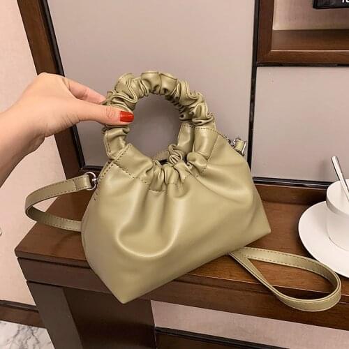 Fashion Small Shell Handbag Designer Mini Shoulder Bag Women Solid Color PU Leather Ruched Crossbody Bag Mini Mobile Phone Bag