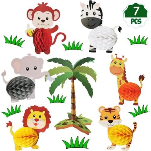Cartoon Animals DIY Honeycomb Ball Woodland Girls Boy One 1st Birthday Party Dec Jungle Safari Birthday Monkey Party Lion Party