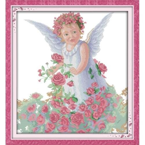 Rose angel cross stitch kit people 18ct 14ct 11ct count print canvas stitches embroidery DIY handmade needlework