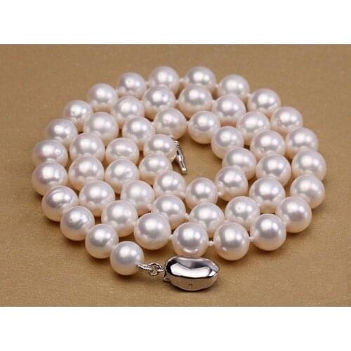 Natural Real AAA 7-8mm White Round Freshwater Pearl Bride Necklace 18"