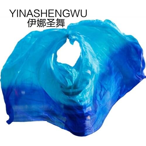 Newest Pure Silk Belly Dance Veils Belly Dance Scarf Silk Veils Practice Stage Performance turquoise+royal blue