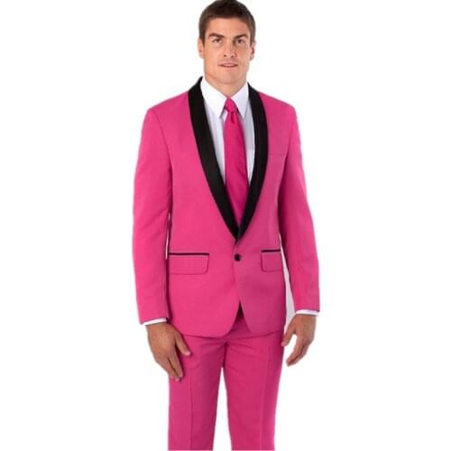 New Mens suits Groom Tuxedos Pink Groomsmen Best Man Wedding Suits Prom Suits Jacket+Pants
