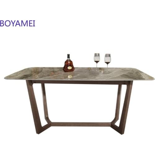 Nordic bright rock plate dining table Italian minimalist modern rectangular small apartment marble dining table and chair