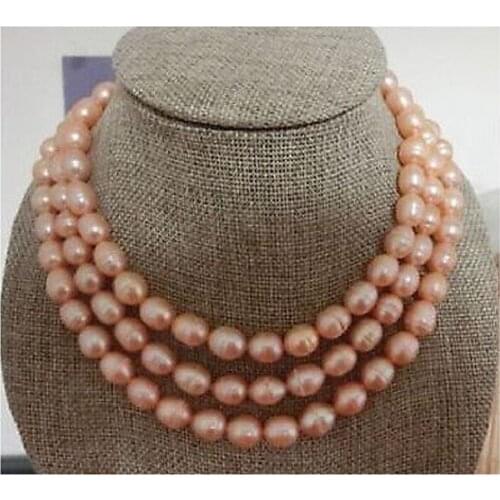 Huge 9-10mm natural south sea pink pearl necklace 49 Inch white fish shape @ 1 order