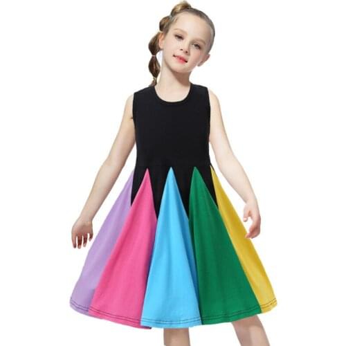 2-6 Years Kids Sleeveless Party Dress for Girls Slim Princess Dress Rainbow Pleat A-line Casual Girls Dress Children School Wear