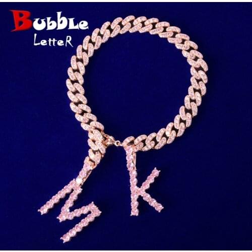 Custom Name Tennis Letters With 10MM Cuban Chain Bracelet Mens Zircon Hip Hop Rock Jewelry Letter Replaceable