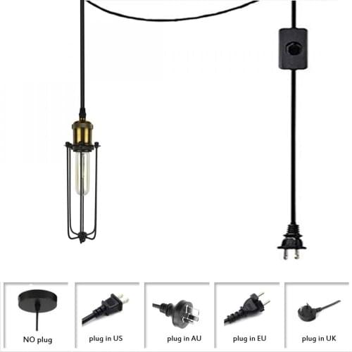 Plug In Industrial Ceiling Light Black Body and Gold Pendant Lamp Holder Hanging Light Fixture with Adjustable Cords