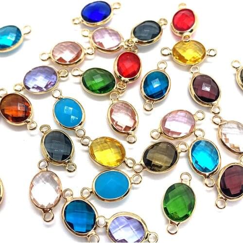 9x17mm Two Ear Oval Colorful Rainbow Glass Crystal Pendant Brown Blue Green Pink Charm for DIY Jewelry Making ACC Wholesale
