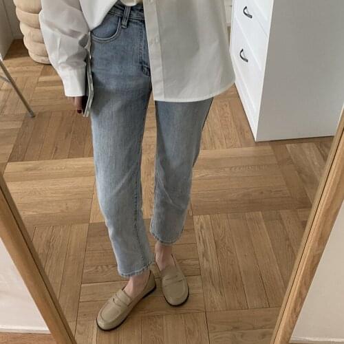 Straight Cotton Jeans Women Cotton Denim Pants Loose and Thin High Waist Jeans New Korean Bleached Pants Spring and Summer