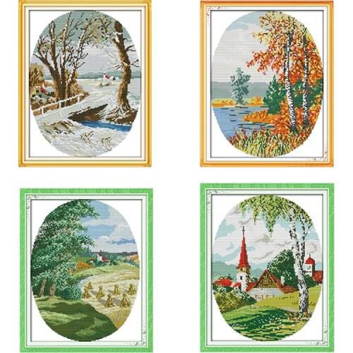 Joy Sunday Counted Embroidery Needlework Cross-Stitch Kit Stamped Print Scenery Patterns 11CT 14CT Country Scenes Home Decor Set