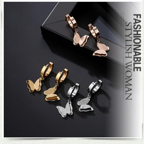 High Grade Butterfly Pendant Stainless Steel Earrings For Women Girls Fashion Animal Stud Ear Jewelry Party Gifts 2 Pieces
