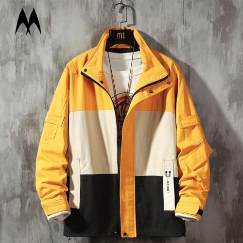 Streetwear Spring Casual Coats Mens Stand Cardigan Jacket Street Hip Hop Jackets Men Harajuku Color Matching Cargo Coat 2021