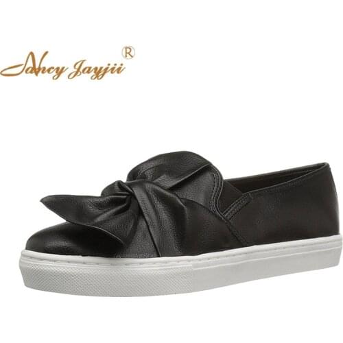 Spring/Autumn Women Ladies Adult Flats Shoes Solid Slip-On Butterfly-knot Round Toe Fashion Elegant Mature Nancyjayjii 2019