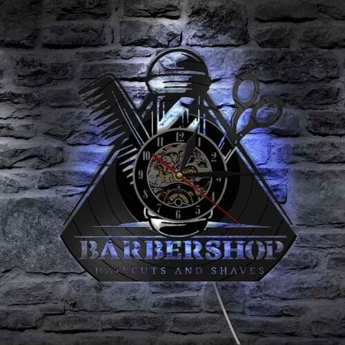 Vintage Barber Shop Vinyl LP Record Wall Clock Gift for Hairdresser Wall Light Hair Cuts and Shaves Salon Wall Art Night Light