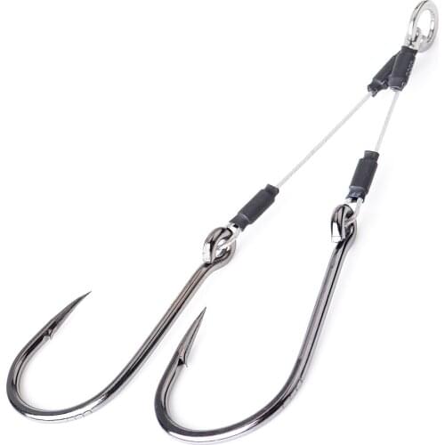High Carbon Steel 100/120/150Lbs Metal Jig Double Hook 5/0#-12/0# Assist Hooks With Line Fishing Hook