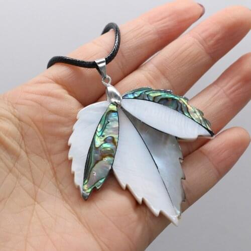 Fashion Natural Abalone Shell Maple Leaf Shell Handmade Pendant Necklace Jewelry Leather Rope Chain Men and Women Necklace Gift