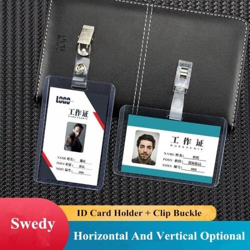 10Pcs/Lot Transparent Plastic Clears ID Card Badge Holder Accessories PVC Vertical Name Badge Card Holders Pocket With Clip