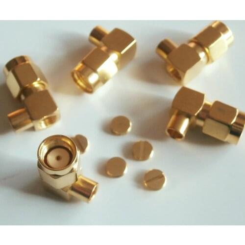 10X Pcs RF Connector RP-SMA RPSMA Male jack 90 Degree Right Angle Solder for semi-rigid RG402 0.141" cable Brass GOLD Plated