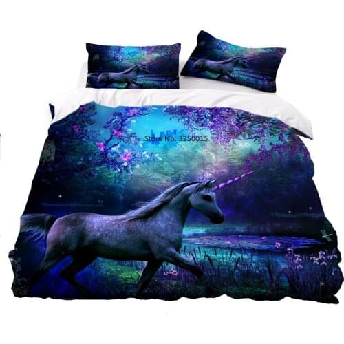 2/3 Piece Unicorn Bedding Set Cartoon Kids Comforter Cover Pillowcase Microfiber Duvet Cover Bed Cover Bedclothes Single Double