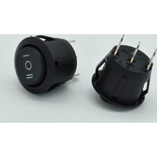 25Pcs ON/OFF/ON 3 Position 3Pin SPDT Round Boat Rocker Switch 6A/250V 10A/125V AC hopping black