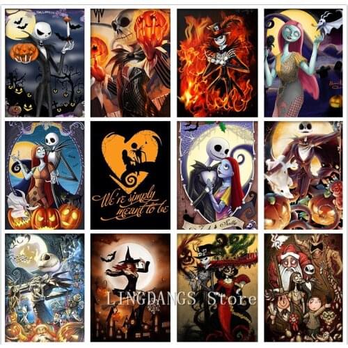 Disney 5D DIY Diamond Painting Halloween Christmas Fright Night Sally Jack Skellington Diamond Mosaic Cross Stitch Home Decor