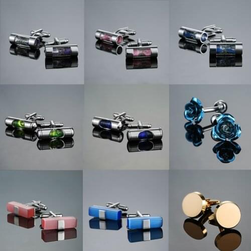 Free delivery, 18 brand new fashionable mens shirt brand jewelry Cufflinks level / hourglass / crystal / blue rose Cuff Links