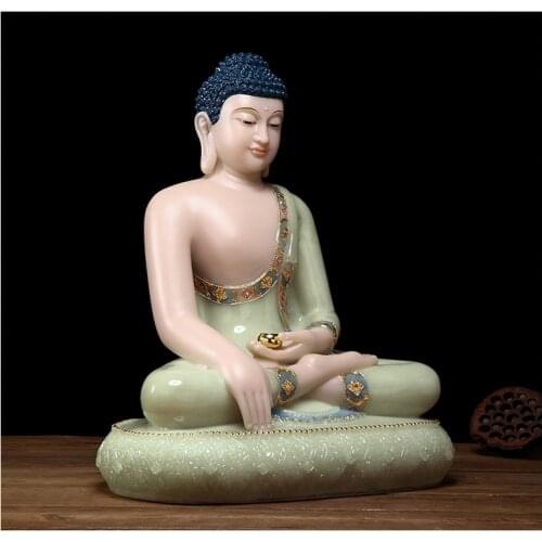 40CM LARGE Buddhist top quality home efficacious Talisman Mascot RULAI Amitabha Buddha jade gilding carving Sculpture statue