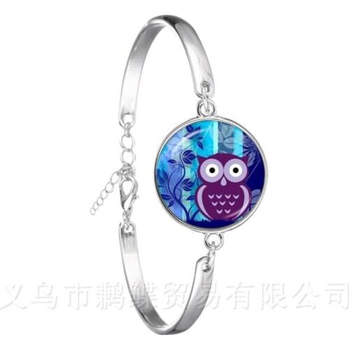 Owl Pattern Bracelet Insect Art Picture Glass Cabochon Dome Silver Plated Chain Bangle For Women Girls Best Gift