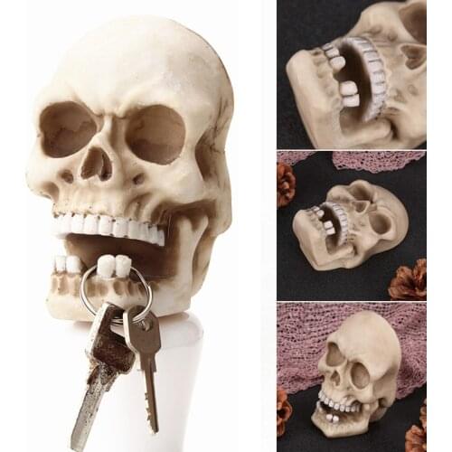 Halloween Skeleton Key Holder Realistic Human Skull Decor Bobbin Winder Wall Hanging Charging Cables Store Wall Hanger