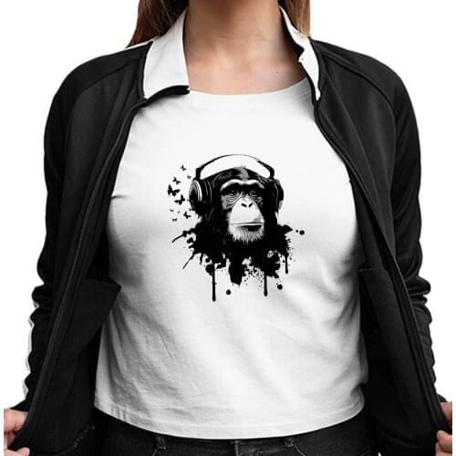 Love to listen to music Orangutan Printed T Shirts Women Vogue Cute Summer Creative T Shirts Clothes Girls White Tshirt Hipster