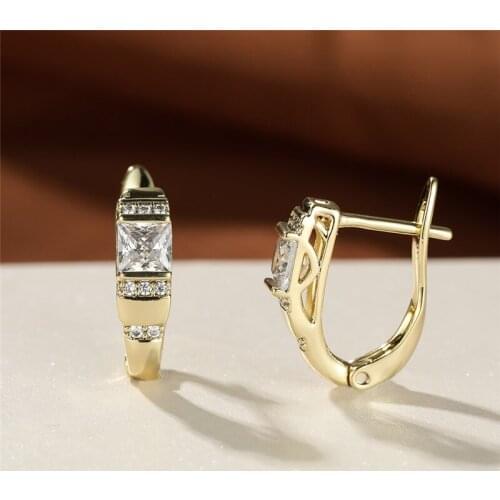 Geometric White Zircon Hoop Earrings Simple Fashion Square Stone Small Earrings Boho Gold Color Bride Wedding Earrings For Women