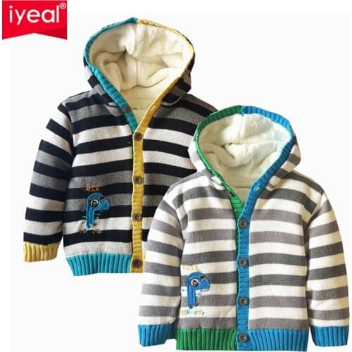 IYEAL Winter Kids Clothes for Boys Girls Knitted Sweater Children Hooded Striped Sweaters Baby Clothes Super Warm Outwear 1-4 Y