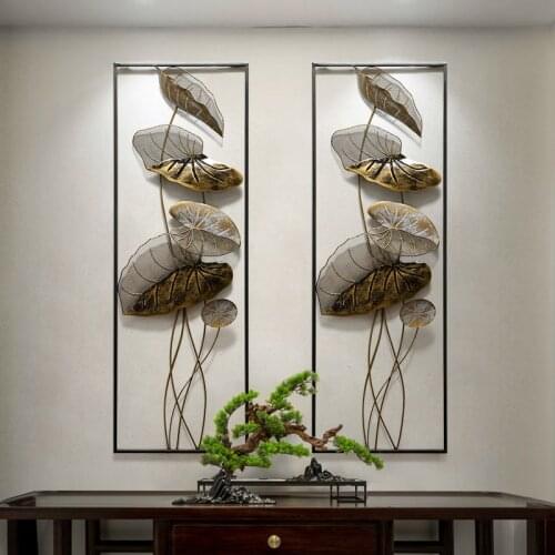 Chinese 3D Wrought Iron Lotus Leaf Wall Mural Decoration Home Livingroom Wall Hanging Ornaments Hotel Porch Wall Sticker Crafts