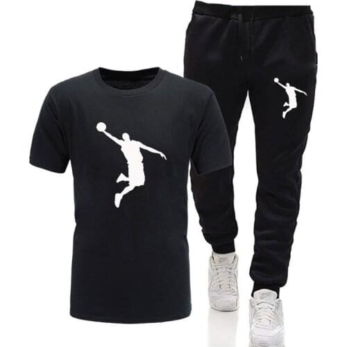 Hot-Selling Summer T-Shirt +Pants Set Casual Brand Fitness Jogger Pants T Shirts Hip hop Fashicon MensTracksuit 2-piece
