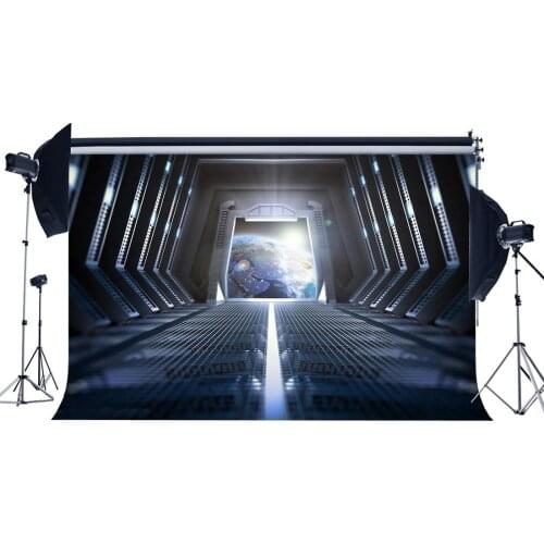 Spaceship Backdrop Inner Passage of the Spacecraft Earth Shining Lights Creative Gloomy Wallpaper Photography Background