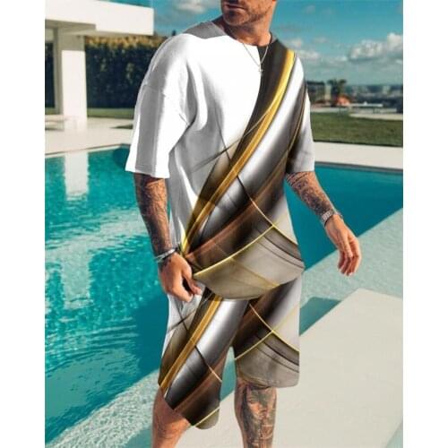 Large size mens clothing Summer 3D Printed Mens T-shirt Shorts Set Mens Sportswear Tracksuit O Neck Short Sleeve Mens Clothi