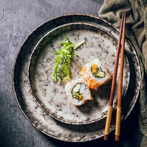 Japanese-style round ceramic plate, breakfast plate, steak plate, grilled wing plate, flat plate, shallow plate, western restaur