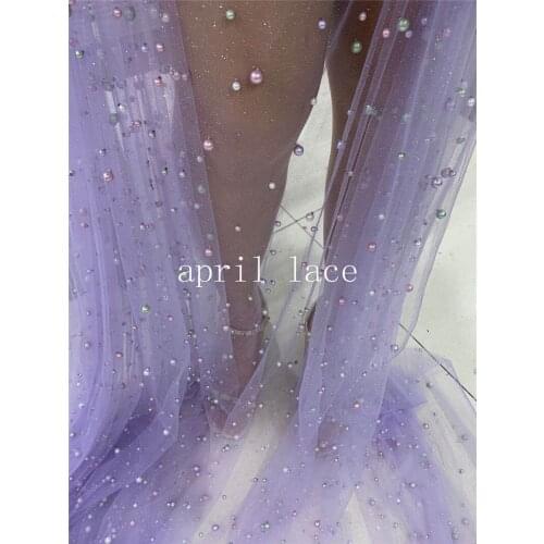 Stt01# April LACE Collection 2021 colorful beads glitter lace violet mesh tulle luxury bridal lace For sewing wedding dress