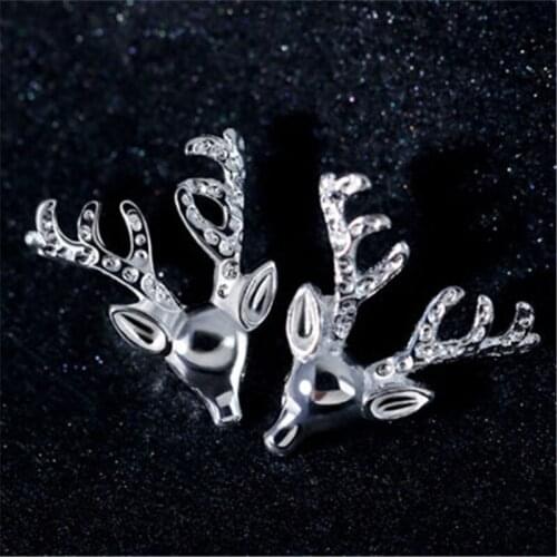 RONGQING Fashion Cute Oorknopjes Lucky Deer Head Earrings Silver Plated Antlers Jewelry for Women Aretes De Mujer