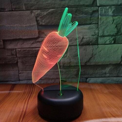 Carrot 3d Vision Nightlight Creative Colorful Touch Charging Led Stereo 3D Lamp Gift Atmosphere GRB Led Usb 3d Light