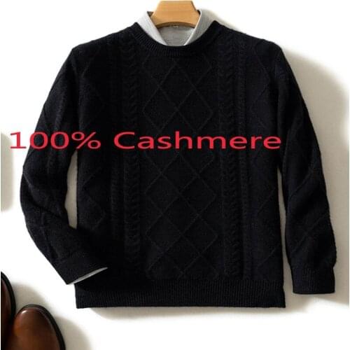 New Arrival High Quality Autumn Winter 100% Pure Cashmere Men Casual Double Ply Thickened Wool Knitted Youth O-neck Size M-3XL