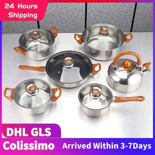 6 Sets High Quality Stainless Steel Cookware Set Fry Pots Pans Saucepan Casserole Cooking Pot & Pan Sets Kitchen Cooking HWC
