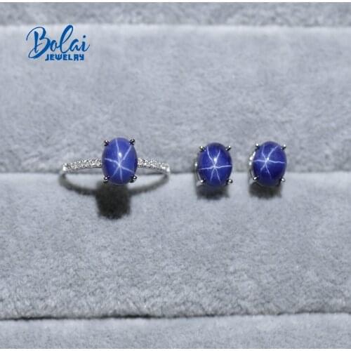 Created starlight sapphire jewelry set earrings and ring with 925 sterling silver fine jewelry for girl bolaijewelry promotion