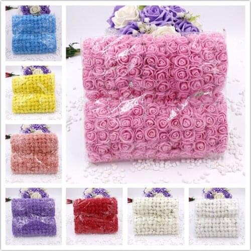 New 144pcs 2cm Mini Foam Rose Artificial Flower Bouquet Multicolor Rose Wedding Flower Decoration Scrapbooking Fake Rose Flower