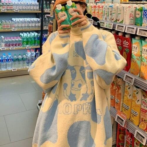 Autumn Winter Oversized Women’S Pullovers Sweater Cow Print Turtleneck Warm Soft Casual Preppy Kawaii Korean Fashion Ulzzang Top