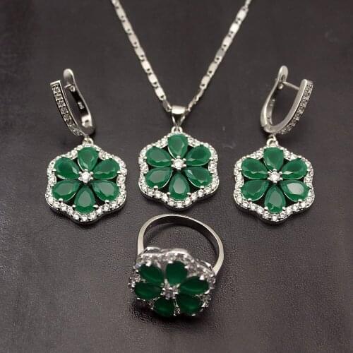 Hermosa Fashion Green Emeraldd Fire Mystic Topazz Silver Color Necklace Earrings Ring Size 7 Jewelry Sets Free Shipping