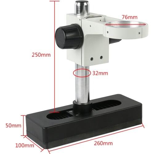 Industrial Stereo Trinocular Microscope Adjustable Mobile Boom Fixed Table Working Stand Aluminum Alloy Base+ 76mm Ring Holder