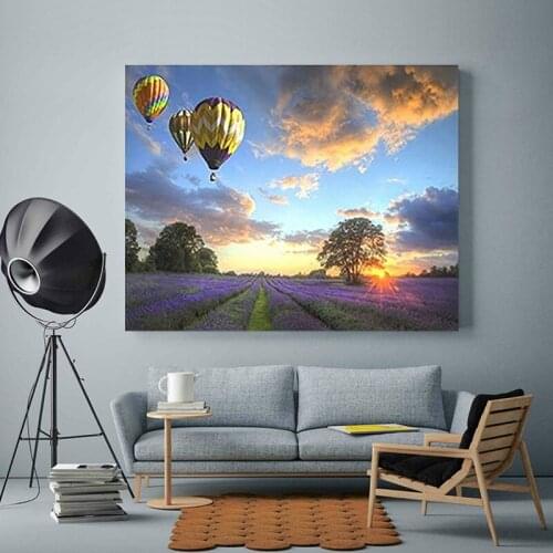 Paint by number art painting by numbers Scenic sky hot air balloon cross sea bridge lighthouse