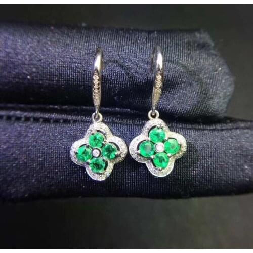 S925 Natural Columbia Emerald Drop Earrings Flower shape for Women Green Gemstones Eardrops Birthday Gifts with Certificate